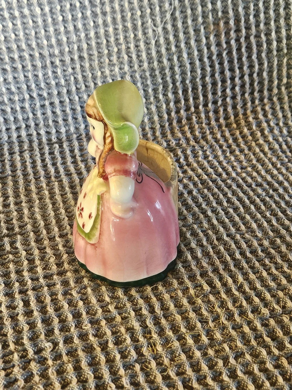 Vintage Ceramic Girl Planter - Pink & Green Floral